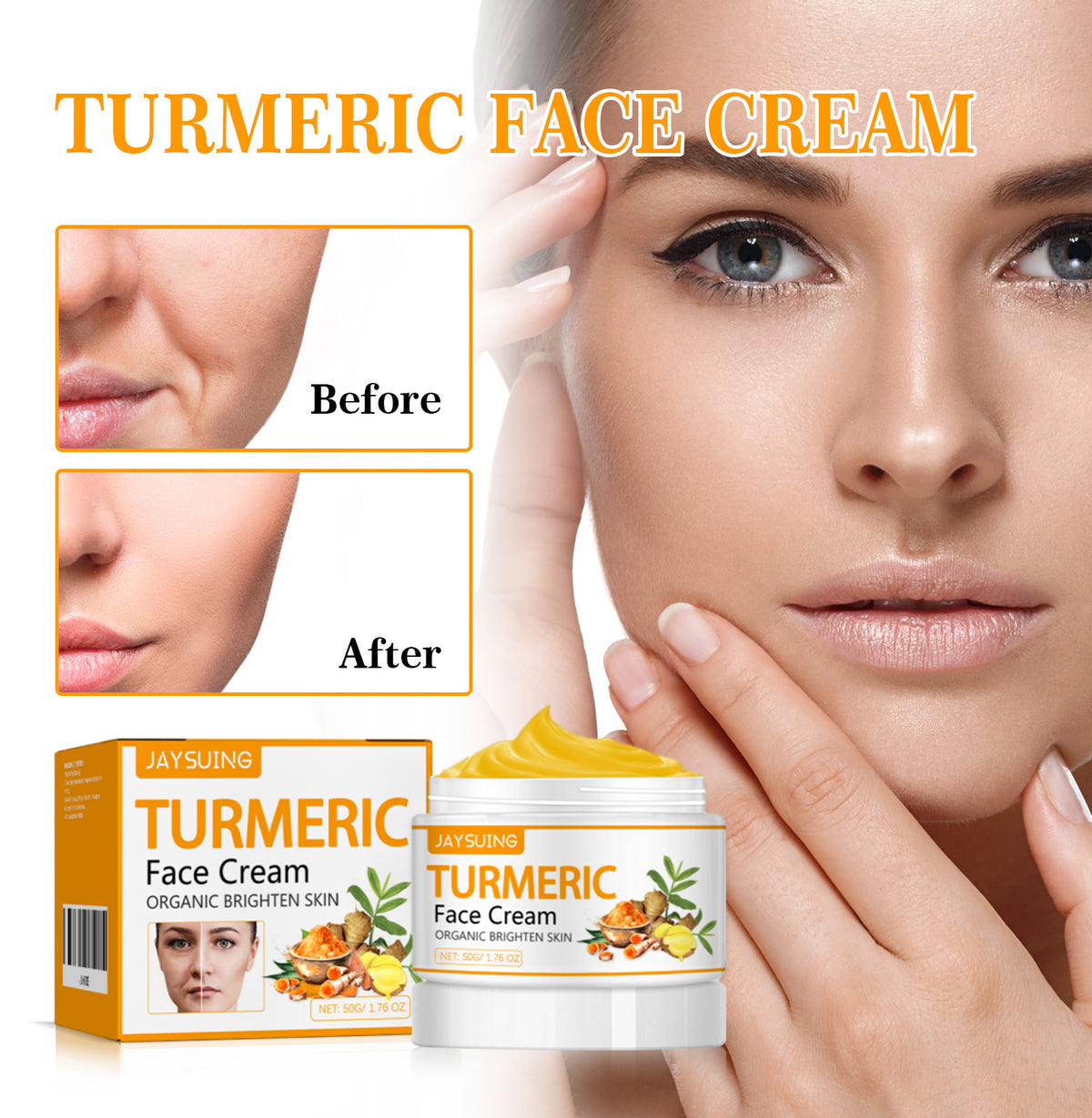 Jaysuing Turmeric Firming Beauty Cream, Lightens Wrinkles, Tightens Face, Brightens Skin And Prevents Aging Cream