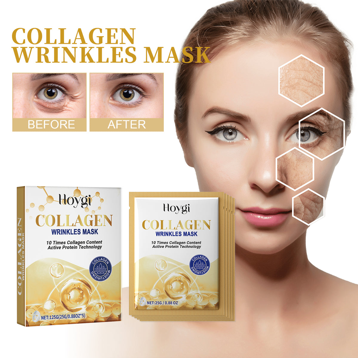 Collagen Wrinkles Mask, Moisturizing, Moisturizing And Firming Facial Skin, Cleaning, Anti-Wrinkle, Anti-Aging Eyes