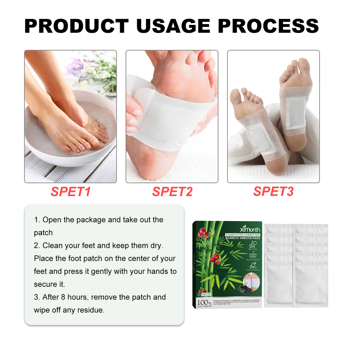 Pigmentation Correction Bamboo Arbutin Pads, Relieve Body Stress Improve Sleep Clean Skin Beauty Foot Patch